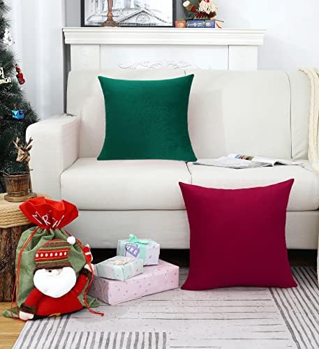 Jeneoo Set of 2 Comfy Accent Soft Velvet Throw Pillow Covers for Sofa Couch, Invisible Zipper Decorative Solid Square Cushion Cases for Livingroom Car (16 x 16 Inches, Army Green)