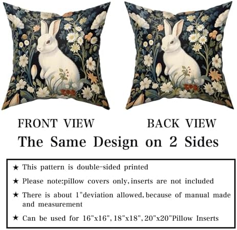Giwawa 2PCs Easter Bunny Pillow Covers 18"x18" Cute Rabbit Boho Flowers Square Pillowcases Black Spring Floral Wildflower Cotton Throw Cushion Covers for Sofa Couch Patio Indoor Outdoor Decor
