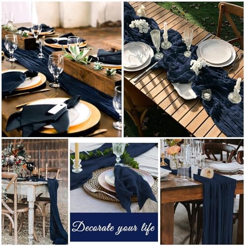 10 Pack Cheesecloth Table Runner 17 x 108 Inch, Navy Blue