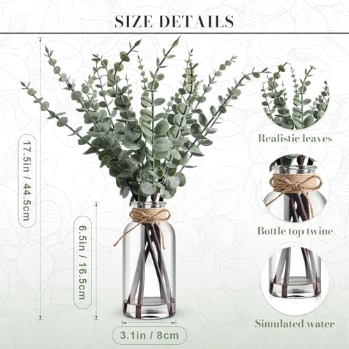 Artificial Eucalyptus Stems in Glass Vase with Hemp Rope and Faux Water