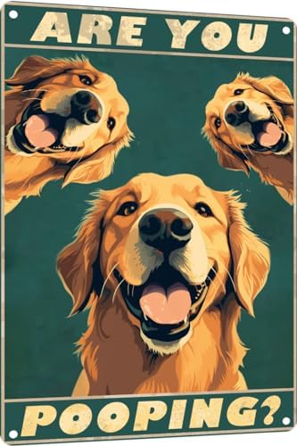 Metal Sign Golden Retriever Are You Pooping Sign Vintage Funny Sign Retro Aluminum Tin Signs for Home Farm Garden Bar Bathroom Kitchen 12x16 Inches(169B)