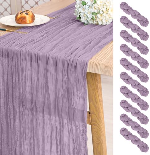 10 Pack Purple Cheesecloth Table Runner Long,21.5 x 120 Inch