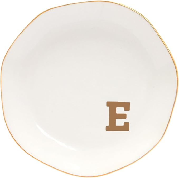 Ceramic Jewelry Tray Initial Ring Dish Personalized E-Monogrammed Engagement Wedding Gifts,Decorative Jewelry Holder for Birthday Mother's Day Christmas for Women, Ceramic White 4.5" (E)