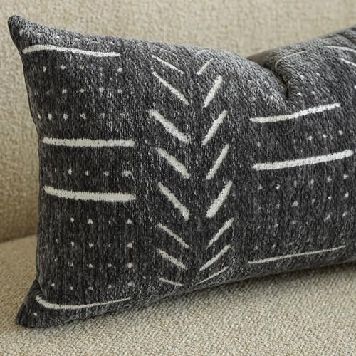 BlissBlush Decorative Lumbar Pillow Covers 12x20 Set of 2, Soft Woven Chenille Accent Pillow Covers for Couch Sofa Bed, Textured Farmhouse Cushion Covers, Charcoal Gray
