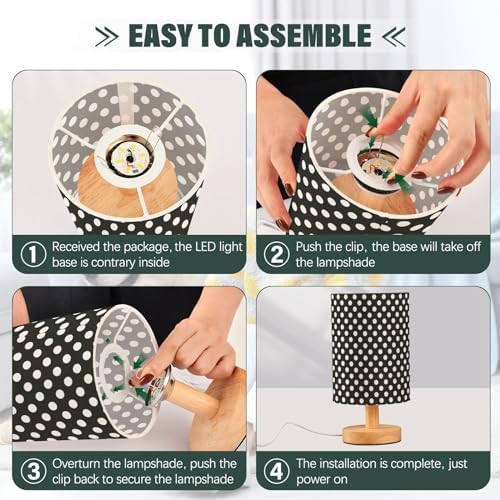 ALAZA Polka Dot Black White Decor Bedside Table Lamp with USB Port for Bedroom Nightstand Office Desk LED Bulb Included