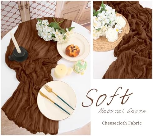 10 Pack Brown Cheesecloth Table Runner Long,21.5 x 120 Inch