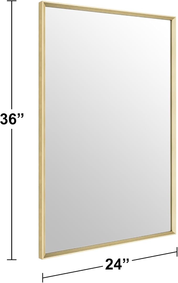 Bathroom Mirror 36" x 24" Brushed Gold Beveled Framed Mirror for Over Sink | Rectanglar Modern Farmhouse Wall Mirror, Tempered Glass, Anti-Rust, Hangs Horizontally or Vertically