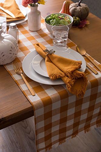 DII Fringed Check Tabletop, Table Runner, 14x108, Pumpkin Spice