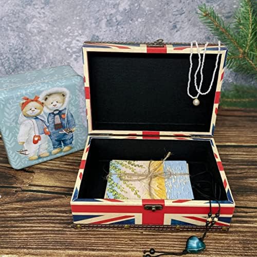 Vintage Union Jack Flag Treasure Box - Wooden Storage Decorative Box with Lid, Durable Trinket Jewelry Memento Keepsake Case, Gifts for Kids, Girls, Boys, Women, Home Decor (Small)