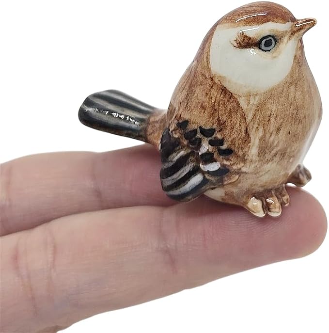 WitnyStore Tiny 2" Brown Standing Eurasian Sparrow Bird Figurine - Miniature Hand Made Painted Ceramic Birds Aves Colorful Porcelain Feathered Animals Cute Decorative Collectible Figures Décor Gifts