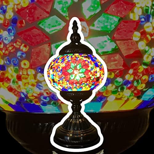 SILVERFEVER Handcrafted Mosaic Turkish Lamp Moroccan Glass Table Desk Bedside Light Bronze Base with E12 Bulb (Christmas Starburts)
