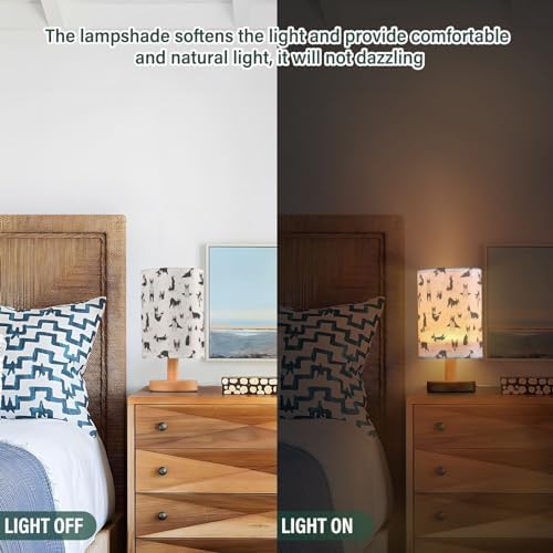 Table Lamp Boston Terrier Dog Do Yoga Pattern Nightstand Lamp with Wood Base Fabric Lamp Shade Bedside Desk Lamp for Living Room Bedroom Kids Room Office