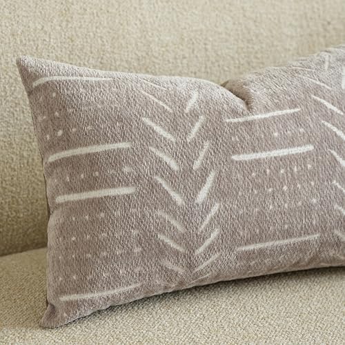 BlissBlush Decorative Lumbar Pillow Covers 12x20 Set of 2, Taupe Soft Woven Chenille Accent Pillow Covers for Couch Sofa Bed, Textured Farmhouse Cushion Covers