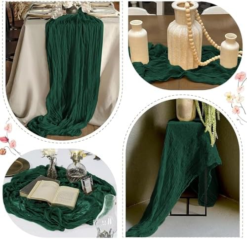 25 Pack Emerald Green Cheesecloth Table Runner 17 x 108 Inch Gauze Table Runner Fabric Semi Sheer Cheese Cloth Table Runner Bulk for Rustic Romantic Wedding Baby Shower Table Decoration