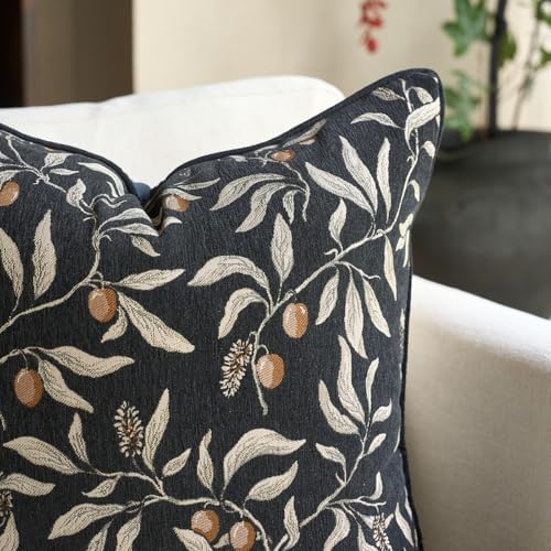 Alerfa Black Floral Throw Pillow Cover 20 x 20 Inch Sqaure Luxury Decorative Pillow Cover for Couch Living Room Bedroom