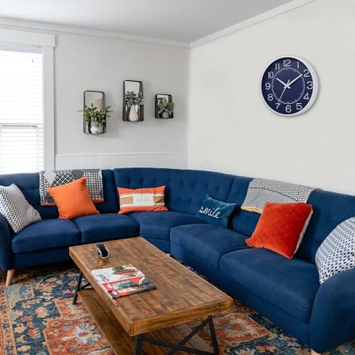 HZDHCLH Modern Wall Clocks Battery Operated,10 inch Navy Blue Clock for Wall,Silent Small Wall Clock for Living Room Bedroom Kitchen Office Nursery Decor