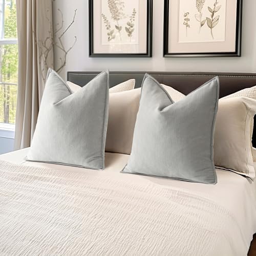 MIULEE Pack of 2 Light Grey Euro Shams Chenille Pillow Covers 24x24 Inch