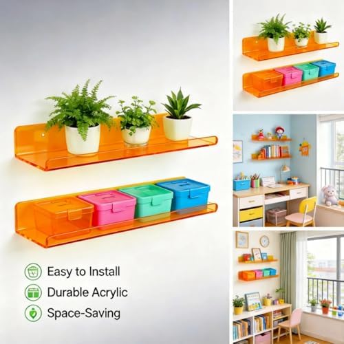 ROYALITA 2-Pack Acrylic Shelves Wall Mounted, 17 Inch Display Shelves