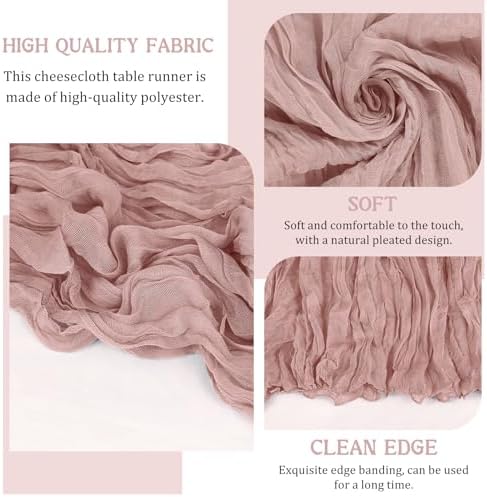 3 Pack 120 Inch Dusty Pink Cheesecloth Table Runner Boho Rustic Gauze Sheer Romantic 10 FT Long Cheese Cloth Table Runner for Bridal Baby Shower Wedding Party Birthday Holiday Home Easter Decor