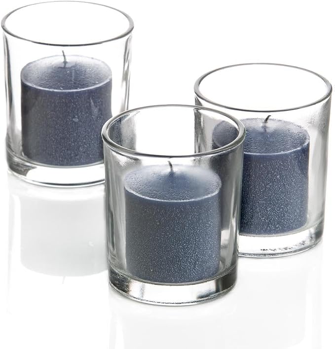 Set of 144 Richland Votive Candles Navy Blue Unscented and 144 Clear Glass Eastland Votive Holders