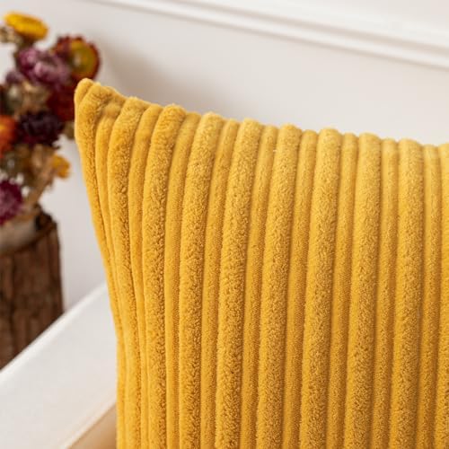 Kevin Textile Striped Corduroy 12”x20” Pillow Covers 2 Pack, Yellow