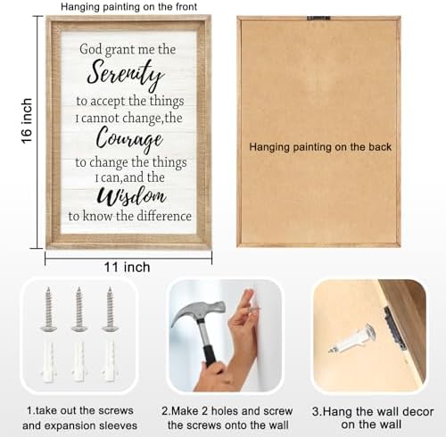 Serenity Prayer Rustic Bible Verse Framed Wall Art, 16''×11'' Religious Christian Saying Sign for God Jesus Christ Prayer, Vintage Positive Horizontal Holy Inspirational Catholic Scripture Gift Decor