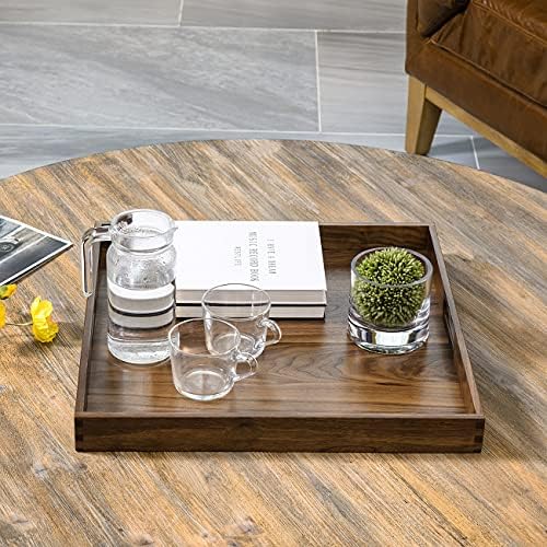 19" Square Handmade M-Large Black Walnut Ottoman Tray with Handle