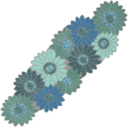 Beaded Runner 36 inch - 13x36 Inch Glass Beads & Polyester Beaded Runners Durable, Stain -Resistant Home & Outdoor , Special Occasions, Dining - Decorative Centerpiece Accent(Blue) - ALPHA Living HOME