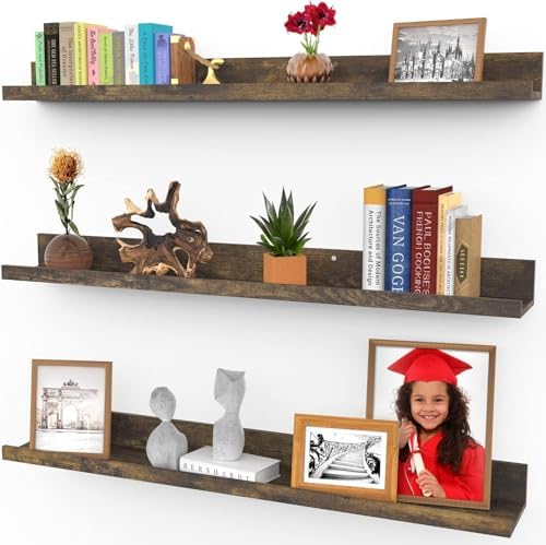 Icona Bay 36 Inch Floating Shelves for Wall - Set of 3 in Walnut Brown - Modern Rustic Style - Wall Mounted Display Shelves - Picture Ledges