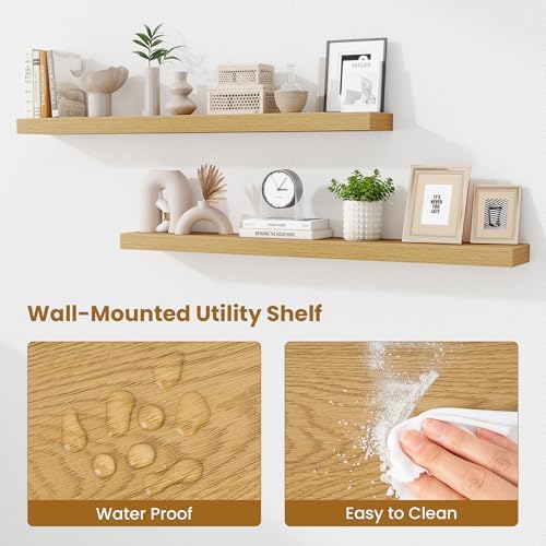 Fun Memories Floating Shelves 48 Inch, Extra Large Wood Shelf Set of 2, Hanging Wall Shelves for Bathroom, Living Room, Kitchen, Bedroom, Oak