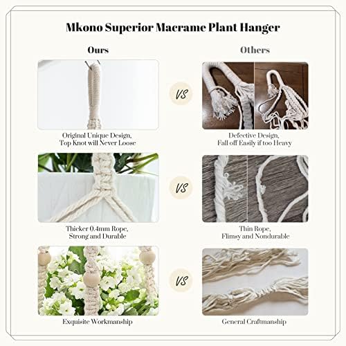 Mkono Macrame Plant Hanger Indoor 35 Inch Hanging Planter Basket Ivory 2Pcs