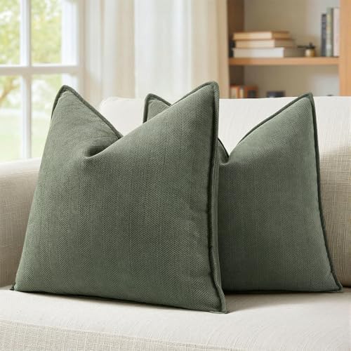 MIULEE Pack of 2 Army Green Euro Shams Chenille Pillow Covers 24x24 Inch