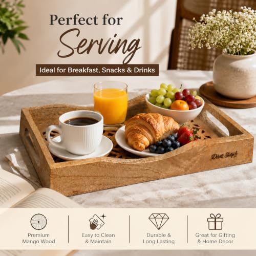 Natural Wooden trays, Serving Bowl for Salad, Veggies and Fruits, Large Deep for Family, Party (Lattice Design)