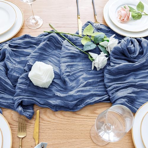 Wokceer Cheesecloth Table Runner Blue 10FT Boho Gauze Runner, 6 Pack