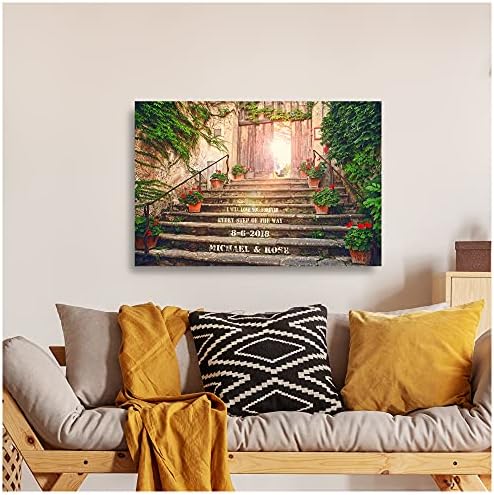 I Will Love You Every Step of the Way Picture Print Artwork with Couple's Names Date and Your Own Message on,Great Gift for Birthday and Holidays.36X24 inches