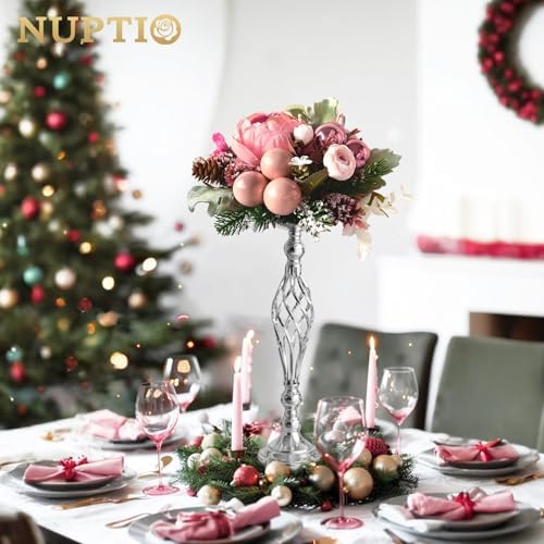 NUPTIO Silver Centerpiece Stand for Table, Twist Style , 20.5" Tall, 2 Pcs