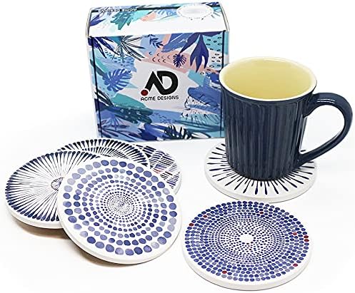 AD Set of 6 Coasters for Drinks Absorbing Round Ceramic Stone Coaster with Cork Base,Tabletop Protection Mat for Mugs and Cups,Office,Kitchen (Bloom Abstract)