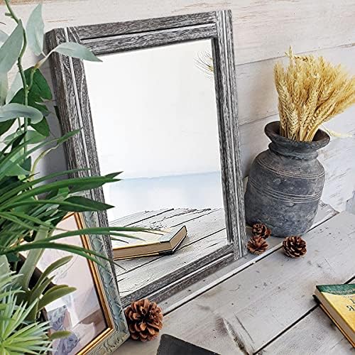 AAZZKANG Rustic Mirror Wood Framed Wall Mirrors Large 20"x16" Rectangle | Decorative for Bedroom Bathroom Farmhouse Living Room Home Entryway