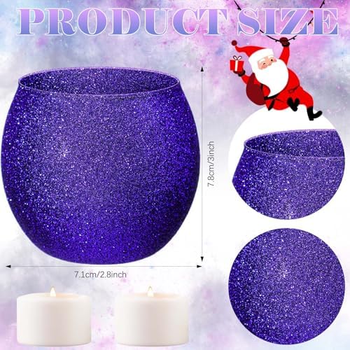Mumufy 4 Set Christmas Advent Candle Holders Glass Glitter Tealight
