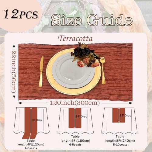 12 Pack Terracotta Cheesecloth Table Runner 22x120 Inch-Naturally Dyed Colors Sheer Gauze Cheese Cloth Wedding Bridal Shower Birthday Party Thanksgiving Table Runner Fall Decor