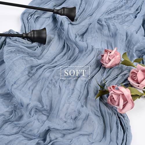 12 Pcs Dusty Blue Cheesecloth Table Runner 10FT Runner for Tables 35 x 120 Inches Long Gauze Boho Fabric Table Runner Decoration Rustic Sheer Runner for Wedding Birthday Baby Shower Party (Dusty Blue)