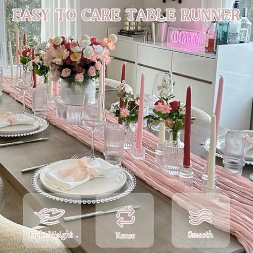 3 Pack 120 Inch Dusty Pink Cheesecloth Table Runner Boho Rustic Gauze Sheer Romantic 10 FT Long Cheese Cloth Table Runner for Bridal Baby Shower Wedding Party Birthday Holiday Home Easter Decor
