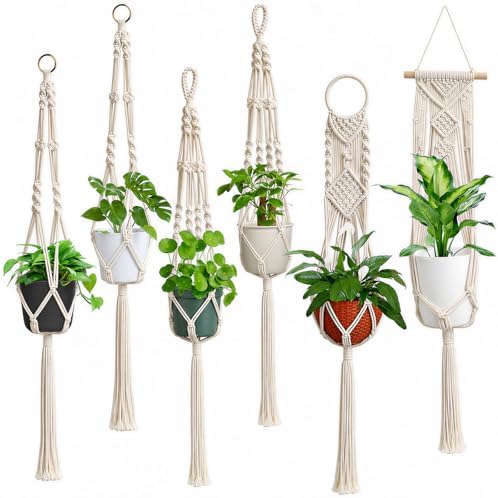 Laerjin 6 Pack Macrame Plant Hangers, Hanging Planters for Indoor Plants