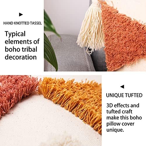 Merrycolor Boho Throw Pillow Covers 20x20 with Tassels, Decorative Pillow Covers Woven Tufted Bohemian Pillow Covers for Couch Sofa Bedroom Living Room
