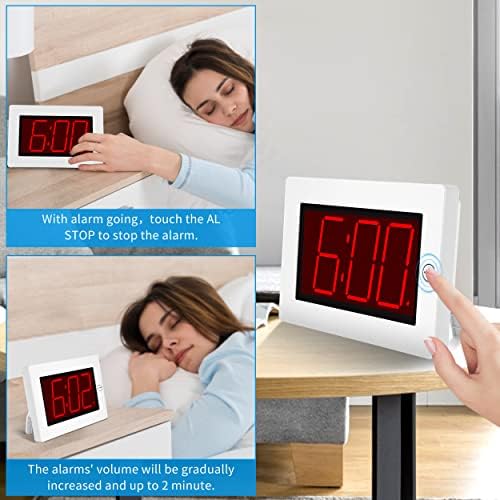 KWANWA Large Digital Alarm Clock, 3" LED Display Battery Operated, Dimmable Auto Night Mode, Easy to Read for Seniors Visually Impaired, Cordless Wall Clock or Table Clock for Bedroom Kitchen Office