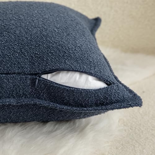MANDIOO Pack of 2 Decorative Throw Pillow Covers Accent Solid Woven Textured Cushion Covers Pillow Cases Bedroom Living Room Sofa Home 18 x 18 Inch Blue