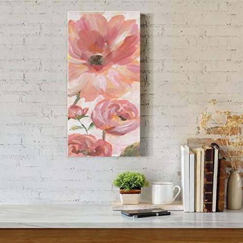 Renditions Gallery Canvas Floral Wall Art Modern Paintings & Prints Decorations Pink Blooming Flowers Romantic Glam Vibrant Wall Hanging Artwork for Bedroom Office Kitchen - 8"x16" LT43