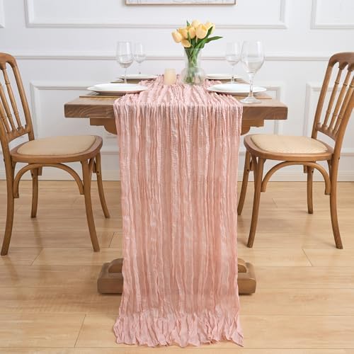 Asee'm 12pcs Dusty Pink Cheesecloth Table Runner Summer 10FT Gauze Rustic