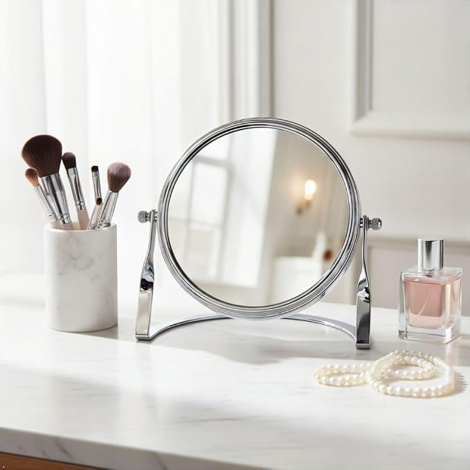 JERDON 5.5" Tabletop Makeup Mirror - 5X Magnification - Chrome - MC113C | Two-Sided 1X View, 5.75" Tall