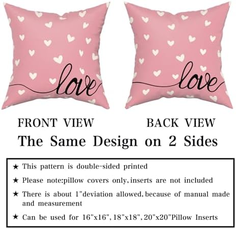 Giwawa Valentines Day Pillow Covers Set of 2 Pink Love Hearts Throw Pillowcases Romantic Double Sided Decorative Cotton Square Cushion Covers 16x16inch for Sofa Couch Bedding Wedding Anniversary
